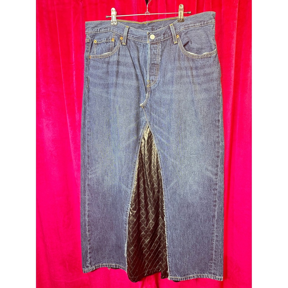 Levis 501 CT Upcycled Denim Maxi Skirt Quilted Insert Reconstructed Blue W32